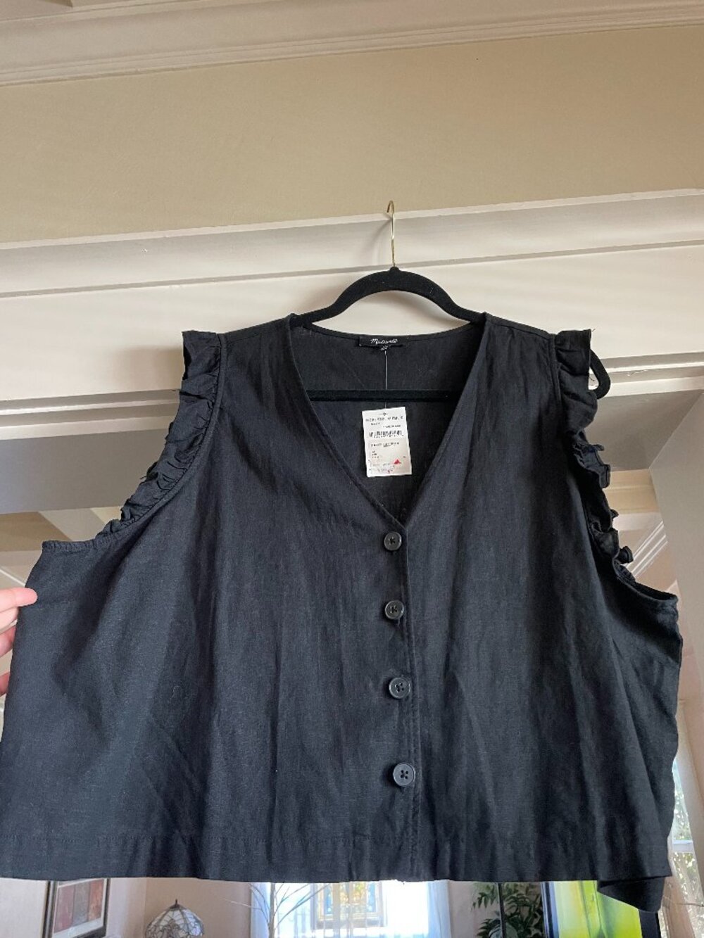 NWT Madewell Ruffle Sleeve Boxy Cropped V-neck Button Top - 22/2X